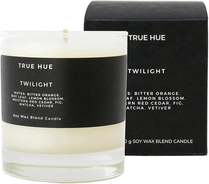 True Hue | Luxury Highly Scented Candle | Premium Soy Wax Blend | 7.75 oz | 40-50 Hour Burn Time | Cotton Wick | Natural Candles | Glass (Twilight)