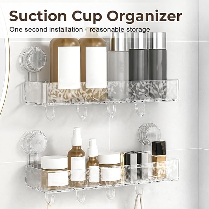 Corrugated Suction Cup Storage Holder, 2026 New Movable Shower Shelf Suction Cup,Shower Caddy Large Capacity Bathroom Organizer,No-Drill Wall-Mounted Storage Shelf (Gray)