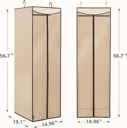 STORAGE MANIAC 2-Pack Hanging Garment Bag Zipper Cover with Sealed Clear Window, Long Garment Cover for Closet Storage Wardrobe Clothes Protector, Large Garment Storage Bag for Dresses,Suits, Beige