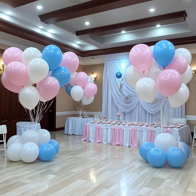 300 Pack White Pink and Blue Balloons 100 of each of the 3 colors 12 inch White Light Pink Light Blue Latex Party Balloon Bulk for Various Party Events Decorations
