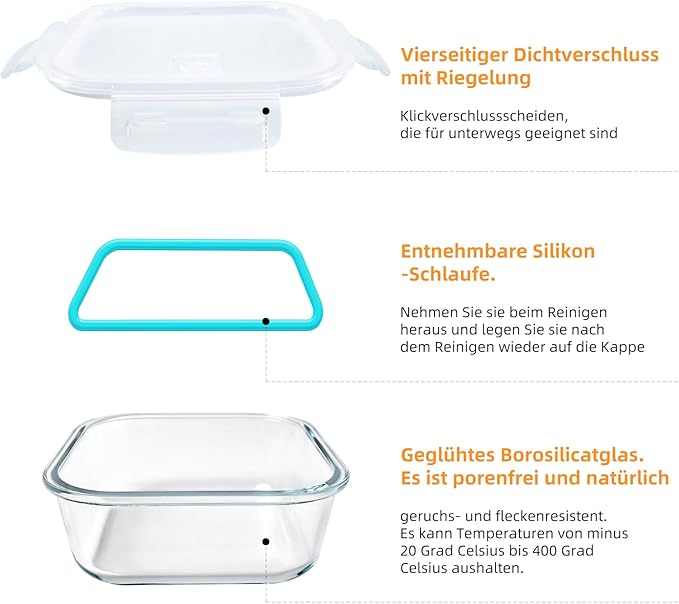 Meal Prep Boxes Glass Containers with Lid, Dishwasher Food Storage Containers with Lid, Microwave and Freezer Friendly, Leak-Proof (Light Green, 320+520+800+1200ml)