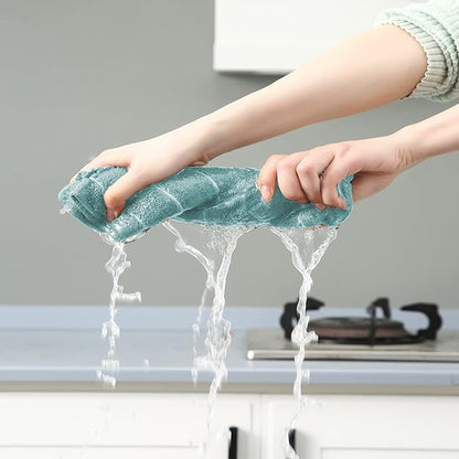 Microfiber Kitchen Towels and Dishcloths Set, 26 X 18 Inch and 12 X 12 Inch, Set of 12 Bulk Lint Free Dish Towels for Drying Dishes, Lake Blue