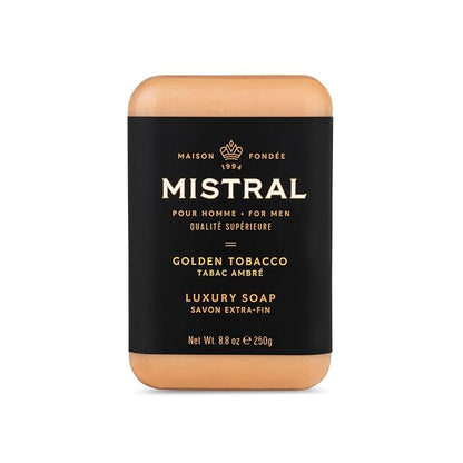 Mistral Golden Tobacco Luxury Bar Soap for Men | Men’s Natural Soap Bar | Paraben, Phthalates Free | Moisturizing & Triple-Milled Natural Soap for Men - Made in France | Large, 8.8 oz