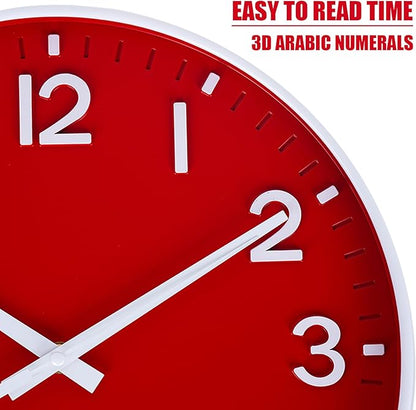 HZDHCLH Red Wall Clocks Battery Operated,12 inch Silent Non Ticking Modern Christmas Wall Clock for Living Room Bedroom Kitchen Office Classroom Decor