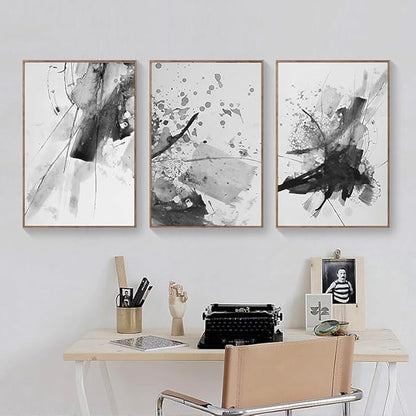 Abstract Black and White Wall Art Modern Artwork for Walls Ink Texture Painting Canvas Prints Watercolor Fluid Lines Pictures Framed Bedroom Office Living Room Bathroom Decorations 12"x16"x3