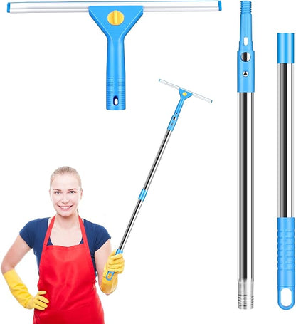 10Ft Window Washing Kit with Extension Pole(Thickened), Window Cleaning Kit with 14" Squeegee & 15" Scrubber (2 Brush Covers), Window Cleaner Tool Washing Equipment for Outdoor High Windows Glass
