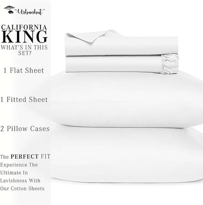 URBANHUT 800 Thread Count Egyptian Cotton Sheets California King Size, Long Staple Sheets Set for Cal King Bedding, 4 Pc Bed Sheet Sets, Luxury Hotel Sateen Sheets Fits 16" Deep Pocket - White