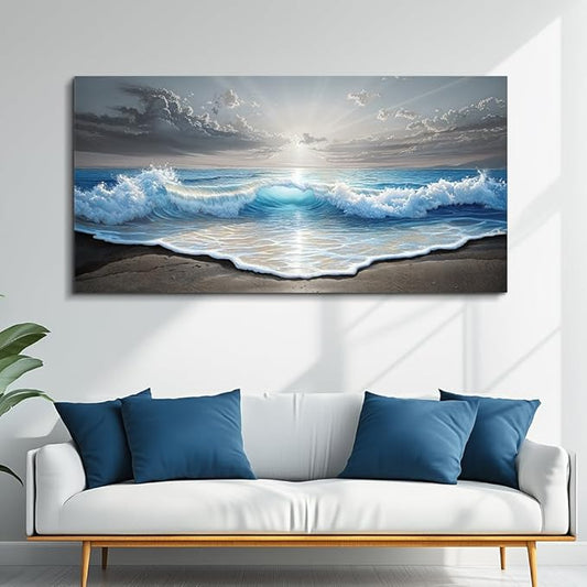 QIYILEXWART Canvas Wall Art For Living Room Wall Decor For Bedroom Office Wall Decoration Ocean Waves Landscape Painting Farmhouse Pictures Artwork Room Aesthetic Home Decor 20x40 In