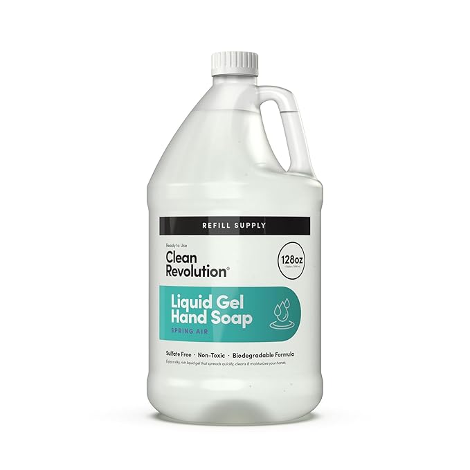 Clean Revolution Liquid Gel Hand Soap, Silky Rich Liquid, Quick Lather, Fast Rinsing, Contains Real Essential Oils (Spring Air) 128 Fl Oz