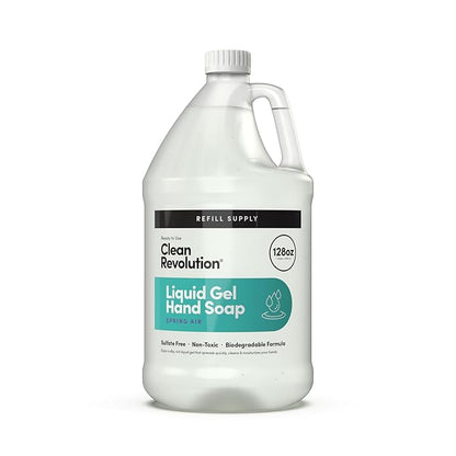 Clean Revolution Liquid Gel Hand Soap, Silky Rich Liquid, Quick Lather, Fast Rinsing, Contains Real Essential Oils (Spring Air) 128 Fl Oz