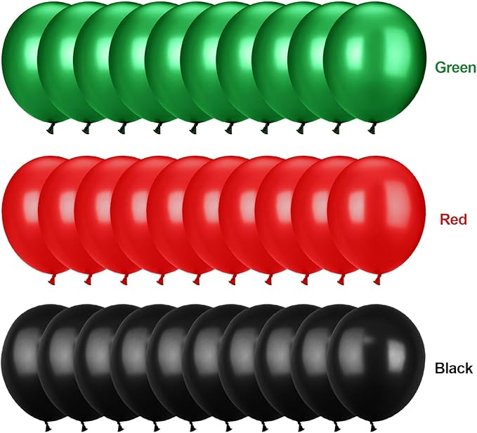 TecUnite 100 Pieces Red Black and Green Balloons 13 Inch Latex Balloons for Juneteenth Day Kwanzaa Black History Month African American Festival Holiday Celebration Party Decoration
