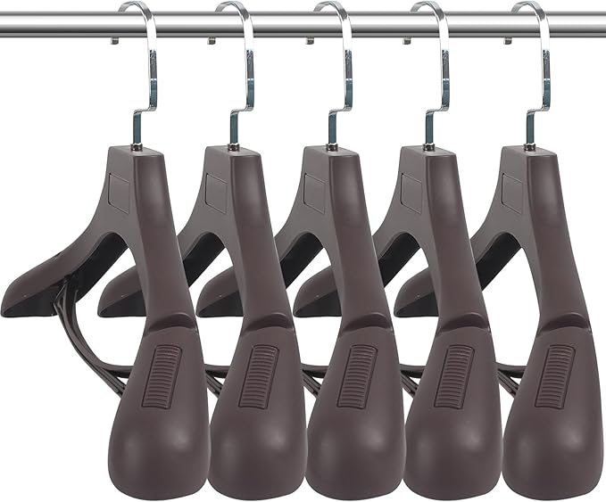 Suit Hangers for Men 6 Pack, Brown Coat Hangers Extra Wide Non Slip Width 17.7", Thick Plastic with Pants Bar & Metal Hook