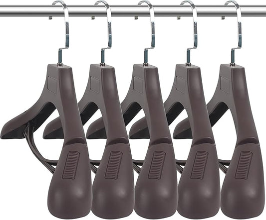 Suit Hangers for Men 6 Pack, Brown Coat Hangers Extra Wide Non Slip Width 17.7", Thick Plastic with Pants Bar & Metal Hook
