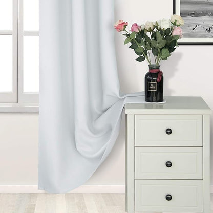 DWCN Greyish White Curtains 63 Inch, Room Darkening Thermal Grommet Window Curtain for Living Room - W38 x L63 Inch, Set of 2