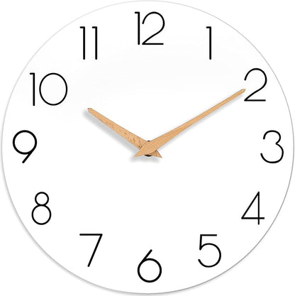 Wall Clock, 14 Inch Wooden Silent Non-Ticking, Decorative Battery Operated Wall Clocks for Bedroom, Kitchen, Home, Living Room, Office, School, Hotel (White)