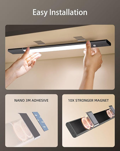 EZVALO Under Cabinet Lights with 3 Extra Batteries, 2200mAh Rechargeable Motion Sensor Light Indoor, 3 Color Temps, Dimmable Closet Lights for Pantry, Wardrobe