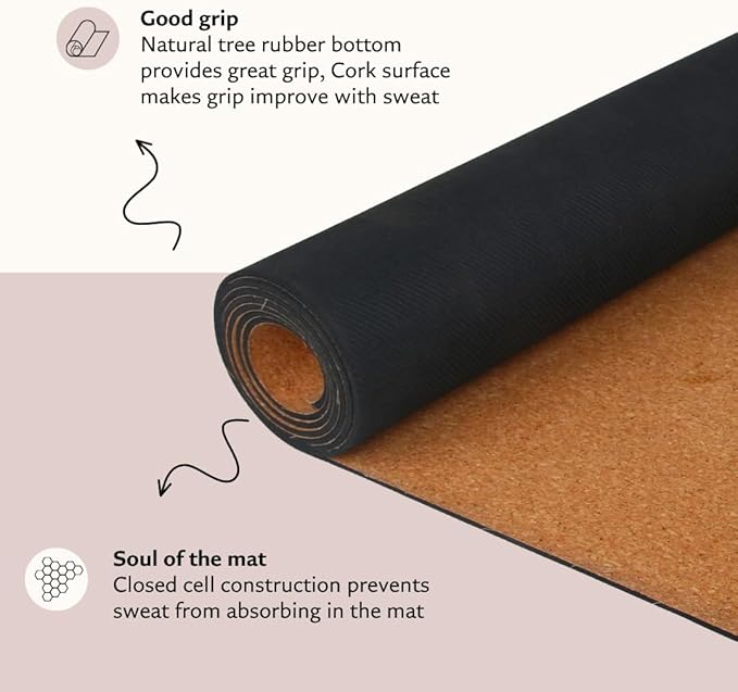 Shakti Warrior Chakra Cork Yoga Mat - Extra Long & Wide, Non Slip, Non Toxic, Great for Yoga, Pilates & Workout (84 x 27 x 2mm Thick)