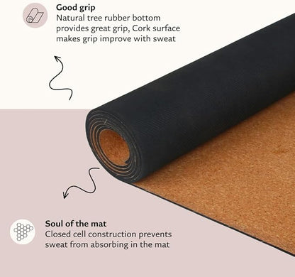 Shakti Warrior Chakra Cork Yoga Mat - Extra Long & Wide, Non Slip, Non Toxic, Great for Yoga, Pilates & Workout (84 x 27 x 2mm Thick)