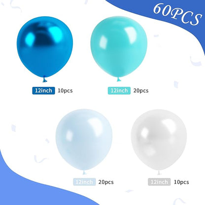 Teal Blue Clear Balloon, 60 Pcs 12 Inches Metallic Blue Cartoon Theme Balloon Garland Arch Kit for Kids Baby Shower Anniversary Engagement Birthday Wedding Graduation Party Decorations