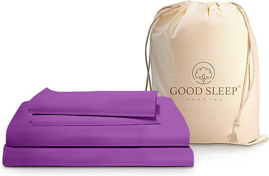 Good Sleep Bedding Full Size Sheets - 100% Egyptian Cotton Sheets Full Size, 4Pc, 1000 TC, Sateen Weave, Hotel Full Size Sheet Sets, Soft, Full Bed Sheets Deep Pocket Fits Upto 16" - Purple