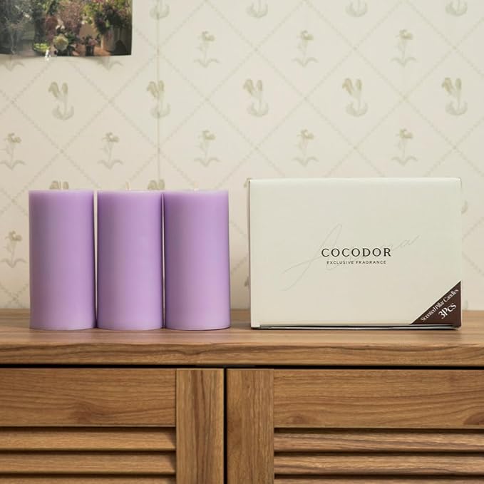COCODOR Scented Pillar Candles, 3x6 Inch, Rose Perfume, Candle Set of 3, Long Buring 85 Hours, Candles for Weddings, Party, Dinner, Home Decor.