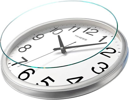 Wall Clock, 16 Inch Large Dial Non-Ticking Silent Battery Operated Quality Analog, Ultra-Quiet Movement Quartz, Timeless Stylish Clock, Ideal Modern Home, Office Décor (Sliver)