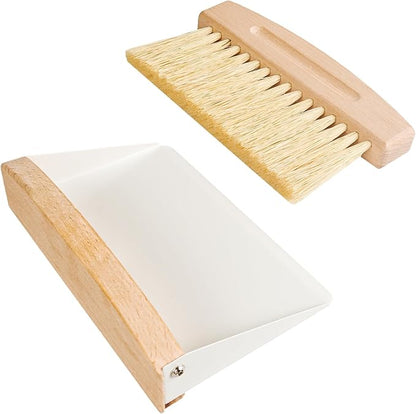 Small Dust Pan and Brush Set, Mini Hand Broom and Dustpan Set, Wooden Crumb Sweeper for Home Desktop, Sofa, Pet Care Household (White)