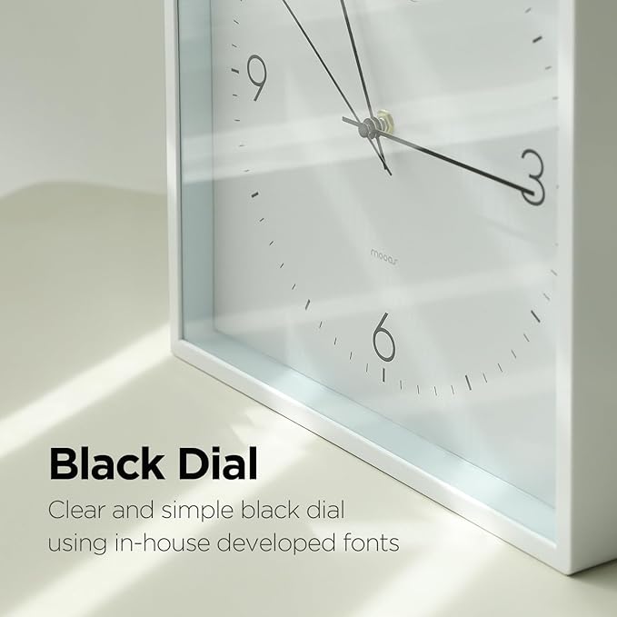 mooas Modern Frame Wooden Wall Clock Black, 12" Non-Ticking Sweep Movement Decorative Battery Operated Wood Wall Clock for Home Living Room Kitchen Bedroom Office Cafe School