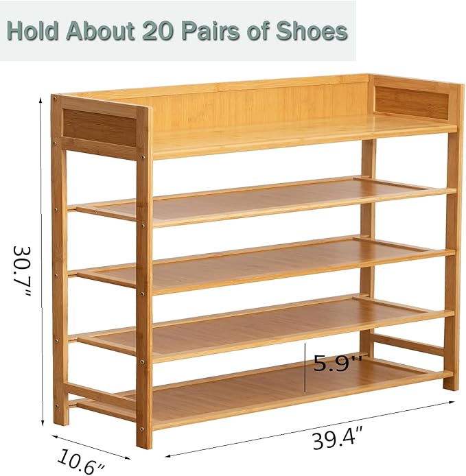 latifolia Shoe Rack, 5-Tier Bamboo Shoe Rack Organizer for Entryway Hallway, Beautiful Natural