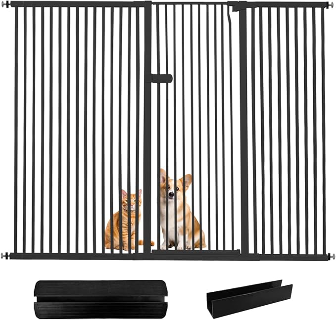 Lumizone Extra Tall Cat Gate 55.12" High Pressure Mounted Extra Wide 2025 New (17 Sizes) 1.37" Gap No Drilling Auto-Close One-Handed Operation Tall Pet Gate for Dogs(Black, 55.12" H x 75.98"-80.11" W)