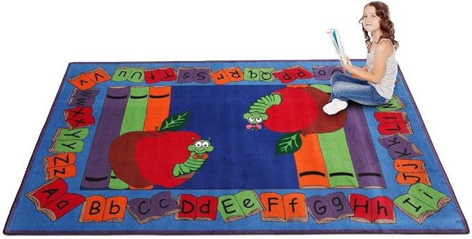Let's Book It Reading Rug, 7'6" x 12', Multicolored, Educational Classroom Rug, Kids Learning Play Mat | Area Rug for Bedroom or Playroom