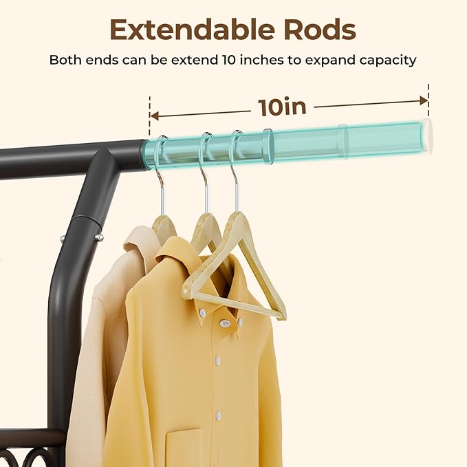 Clothing Racks for Hanging Clothes: Heavy Duty Rolling Garment Rack 600LBS Coat Rack with Wheels Shelves Portable Closet Wardrobe Adjustable Metal Sturdy Cloth Rack Hanger Storage Organizer Black