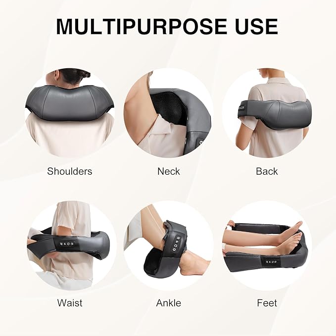 Nekteck Shiatsu Neck and Back Massager with Soothing Heat, Shoulder Massager for Pain Relief Deep Tissue, Electric 3D Kneading Massage Tools for Leg Body Muscle, Corded Power, Gifts for Him Her
