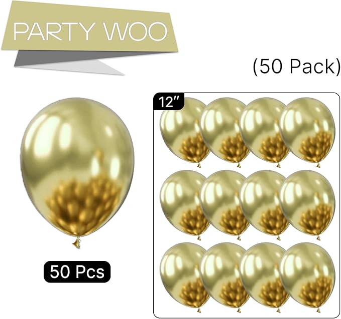PartyWoo Metallic Gold Balloons 50 pcs 12 Inch Chrome Light Gold Latex Helium Balloons for Graduation Baby Shower Gender Reveal Christmas Wedding New Year Birthday Party Decorations Gold-G128