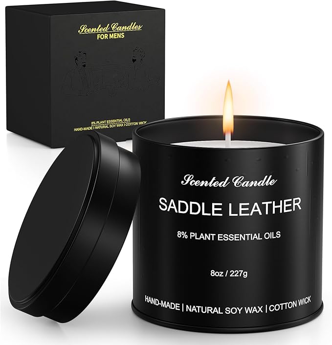 Men's Scented Candle | Gift for Men Aromatherapy Candle | Saddle Leather Fragrance Candle for Men | 1 Pack Scented Candle for Home,Work | Manly Soy Candle Gift for Farther Boyfriend and Christmas