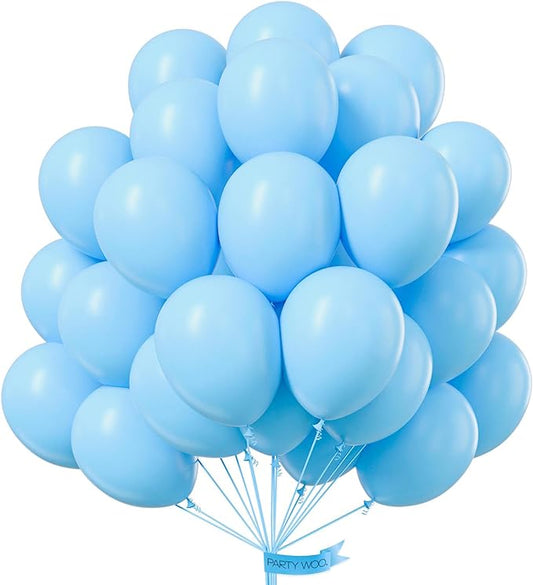PartyWoo Light Blue Balloons 50 pcs 12 Inch Baby Pastel Sky Aqua Blue Latex Helium Balloons for Graduation Baby Shower Gender Reveal Wedding Under the Sea Birthday Party Decorations Blue-Y4