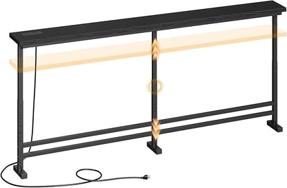 78.7" Console Table with Adjustable Height (27.6"-35.4") and Power Outlet, Skinny Behind Couch Table, Narrow Long Sofa Table for Living Room, Hallway, Entryway, Black CT09UBB