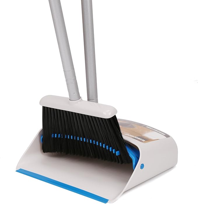 TreeLen Long Handle Broom and Dustpan Set,Upright Dust Pan Combo for Home, Kitchen, Room, Office, Lobby Floor Use Without Bending