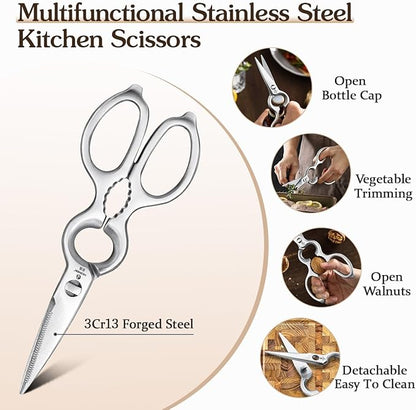 HEZHEN 7PCS Kitchen Knives Set - Professional Forging Damascus High Carbon Steel Chef Knife, Santoku, Bread, Utility, Fruit Knives & Multifunctional Kitchen Scissors - 6Slot Black Walnut Block