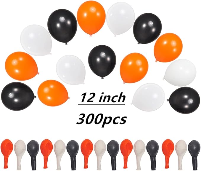 300 Pack White Black and Orange Balloons 100 of each of the 3 colors 12 inch White Black Orange Party Balloon Bulk for Various Party Events Decorations
