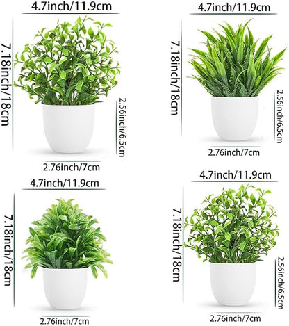 4-Piece Set of Black Potted mini Artificial Plants - Various Imitation Green Plants, Suitable for Home, Office, Farmhouse, Bathroom Decoration and Party Ornaments, Room Decoration