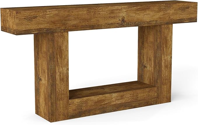 Vibe & Dine 63" Entryway Table, Farmhouse 2-Tier Console Table with U-Shaped Base, Narrow Long Wood Couch Table Behind Sofa for Living Room, Hallway, Foyer, Vintage Brown