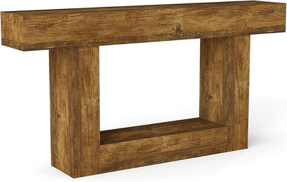 Vibe & Dine 63" Entryway Table, Farmhouse 2-Tier Console Table with U-Shaped Base, Narrow Long Wood Couch Table Behind Sofa for Living Room, Hallway, Foyer, Vintage Brown