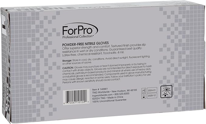 ForPro Disposable Nitrile Gloves, Chemical Resistant, Powder-Free, Latex-Free, Non-Sterile, Food Safe, 4 Mil, 100-Count