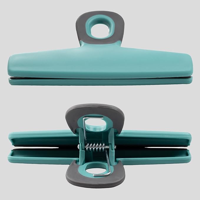 COOK WITH COLOR Wide Heavy Duty Chip Clips, Large Bag Clips for Food Storage with Air Tight Seal Grip, Pack of 8, Teal