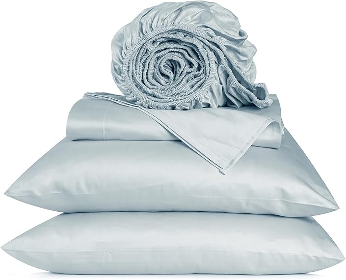 URBANHUT 800 Thread Count Queen Size Sheets Egyptian Cotton, Long Staple, Soft & Breathable, 4 Pc Bed Sheet Sets for Queen Size, Luxury Hotel Sateen Sheets Fits 16" Deep Pocket - Light Blue