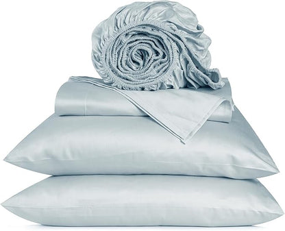 URBANHUT 800 Thread Count Queen Size Sheets Egyptian Cotton, Long Staple, Soft & Breathable, 4 Pc Bed Sheet Sets for Queen Size, Luxury Hotel Sateen Sheets Fits 16" Deep Pocket - Light Blue