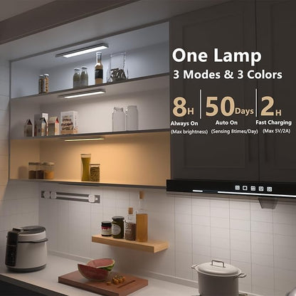 Under Cabinet Lights,6 Pack LED Motion Sensor Light Indoor,3 Color Rechargeable Closet Lights Battery Operated, Magnetic Dimmable Cordless Under Counter lightsing for Kitchen, Stairs
