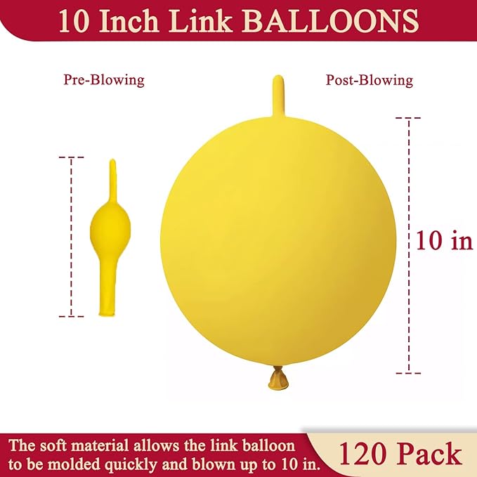 Yellow Link Balloons 10 Inch 120 Pcs Latex Linking Balloons for Birthday Wedding Party Festival Decorations