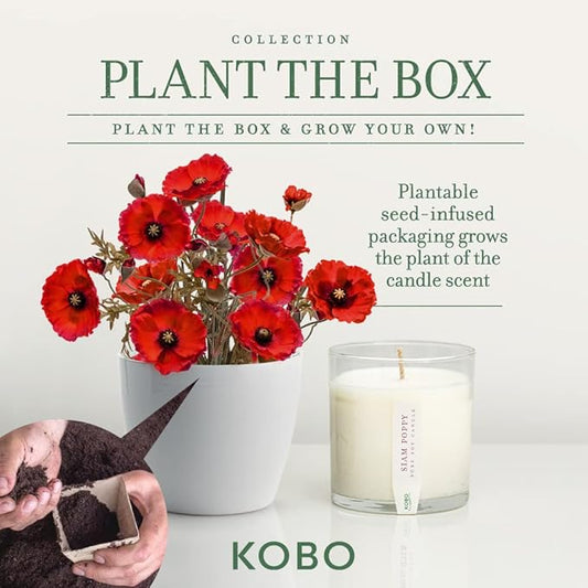 KOBO Red Poppy Scented Candle with Plantable Box (9 oz) | Plant The Box Collection, 100% Pure Soy Wax Candles | Hand-Poured in USA | Long Lasting 60 Hour Burning Candles | Scented Candles for Home